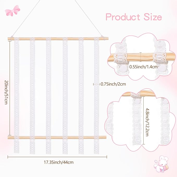 OAOLEER Hair Bow Holder Organizer for Girls Hair Bows,Hair Accessories Headband Organizer Bow Storage Hanger for Baby Girls Wall Hanging Decor for Toddler Girls (White B)