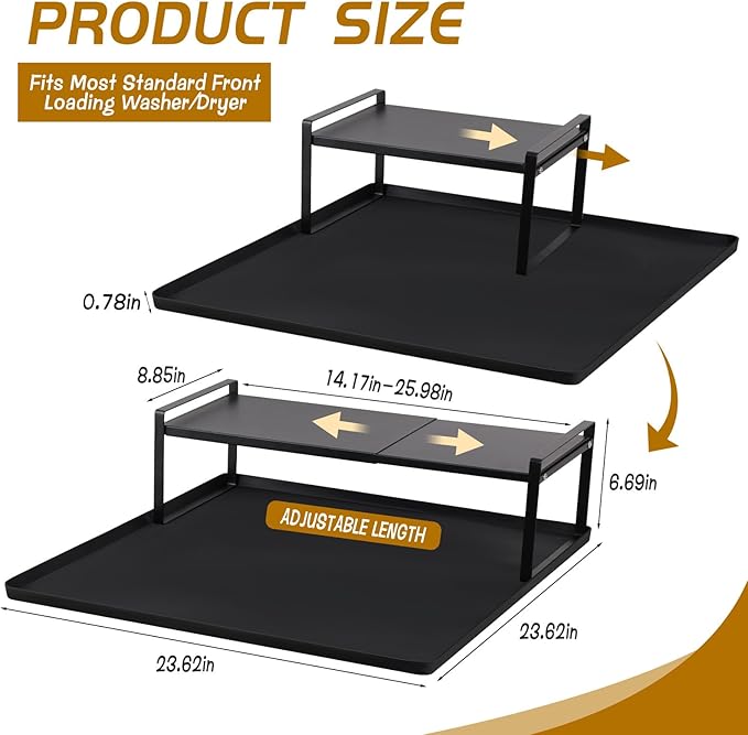 Washer and Dryer Countertop with Extendable Shelf and Silicone Mat, Washer Dryer Shelf with Mat, Universal Front Load Washer and Dryer Countertop Set for Laundry Room Organization (14-25 Inch)