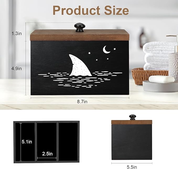 Tampon Holder for Bathroom,Black Feminine Product Organizer,Girl Stuff Box for Bathroom,Pad and Tampon Organizer for Bathroom,Pad Holder for Bathroom,Shark Week Bathroom Organizer,Bathroom Accessories