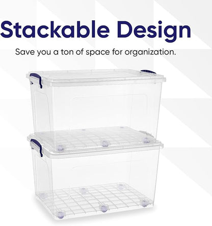 Superio Storage Bins with Lids, Clear Plastic Containers for Organizing, Stackable Totes, BPA Free, Odor Free, Organizer Boxes for Home, and Dorm (4 Pack, 44 Quart)