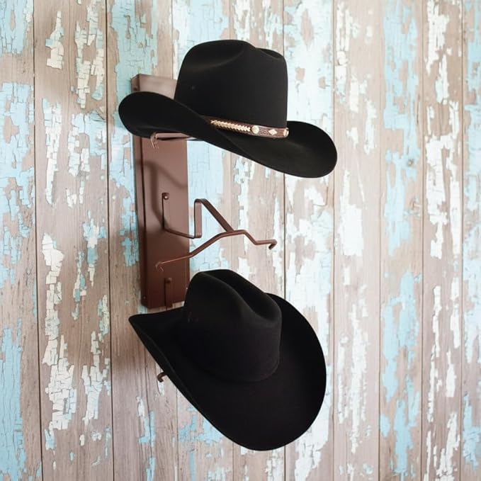 American Made 3 Hat Cowboy Hat Rack – Crown Up Wall Mounted Hat Holder Rust Steel