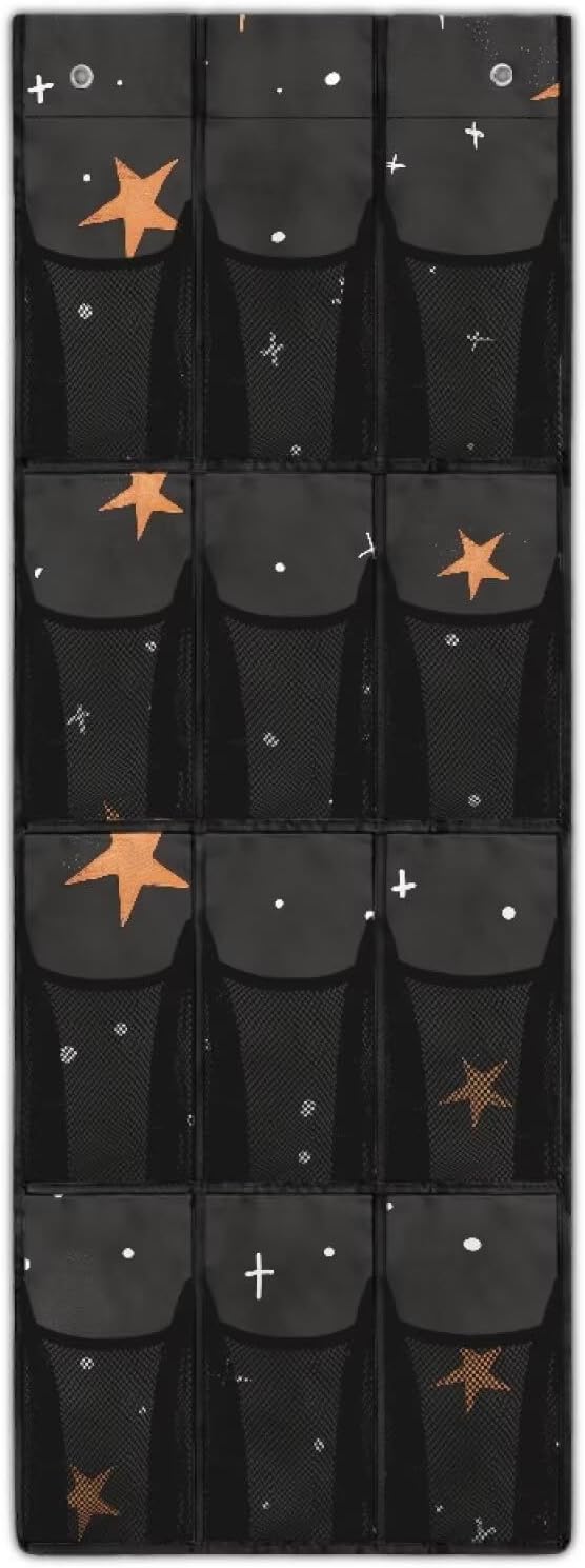 12-Compartment Over The Door Hanging Storage Bag, Waterproof Dirt-Resistant and Easy to Fold for Compact Storage, Stars Print