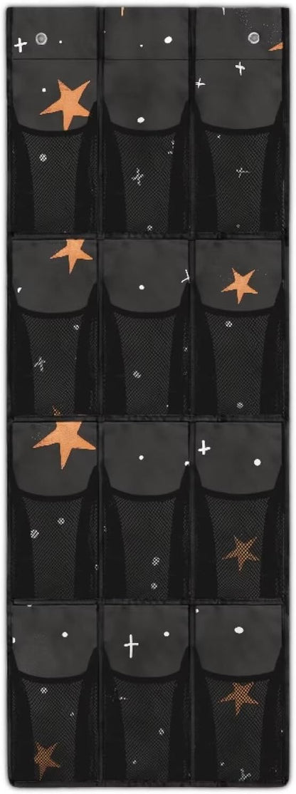 12-Compartment Over The Door Hanging Storage Bag, Waterproof Dirt-Resistant and Easy to Fold for Compact Storage, Stars Print