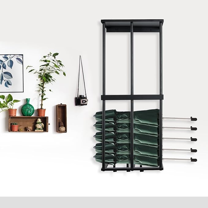 Camping Chair Rack for Garage Storage, Metal Camping Chair Storage Wall Mount Beach Chair Umbrella Storage Holder with 4 Hooks for Garage Organizer