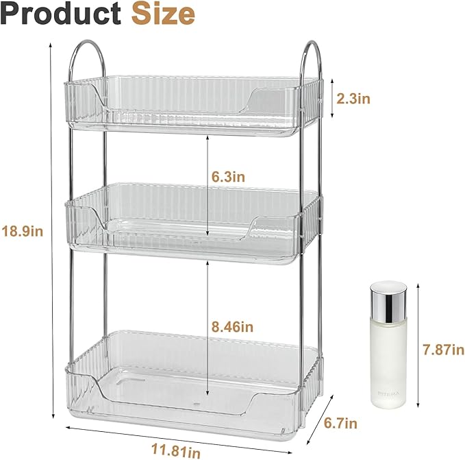 Bathroom Counter Organizer, Makeup Organizer for Vanity, Skincare Organizers Shelf - Tierd Perfume Organizer for Bathroom Dresser Vanity (Clear, 3-Tier)