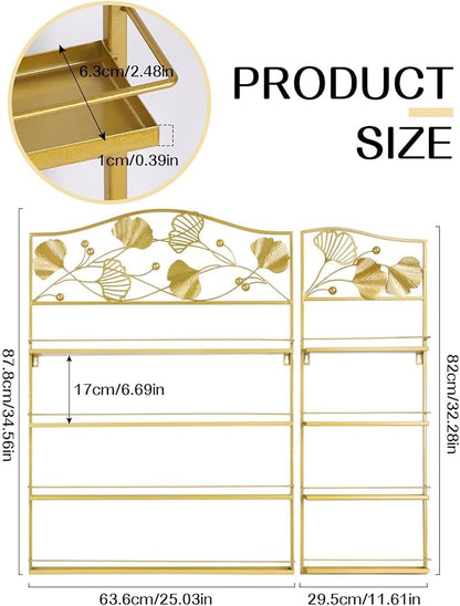 EBANKU Metal Nail Polish Racks, Gold Flower Shape Display Rack Cosmetic Display Case Lipstick Perfume Wall-mounted Shelf Essential Oil Organizer for Home Spa Nail Salon Shop