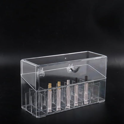 Klmnop Rollerball Perfume Organizer, 24 Grids Clear Acrylic Perfume Organizer Holder with Lid, Container Storage for Mini Perfume, Perfume Sample and Lipstick(Clear)