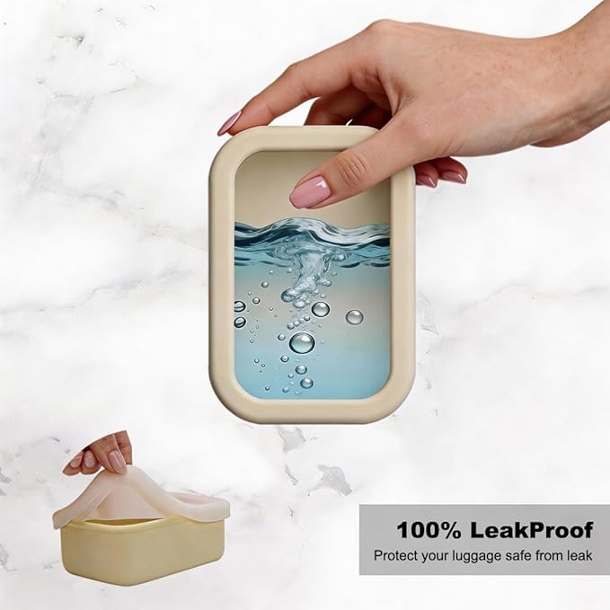 Compact Leakproof Travel Soap Case with Drainage Layer, Silicone Soap Holder Travel Soap Dish, Bar Soap Container for Traveling, Camping, Gym, Bathroom (Beige)