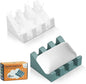 2 Pack Self Draining Silicone Soap Dish for Shower & Kitchen - Non-Slip Waterfall Bar Soap Holder Tray, Soap Saver Keeps Soap Dry, Easy to Clean & Hygienic (White-Green)