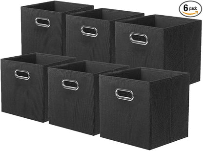 ShellKingdom Storage Bins, Foldable Fabric Storage Cubes And Cloth Storage Organizer Drawer with Metal Handle For Closet And Toys Storage, 11 X 10.5 X 10.5 INCH, 6 Pack (Black)