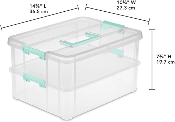 Sterilite 8-Pack Stack & Carry, 2 Layer Handle Box for Home & Office Storage - Clear Base & Lid with Color Latches, Organizer for Art & Craft Supplies, Sewing Tools or 8.5" x 11" Paper