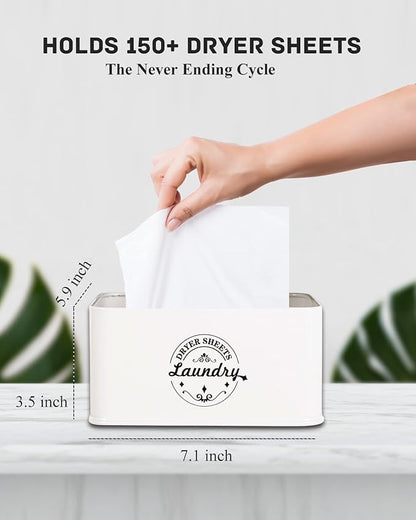 SACREDAY Dryer Sheet Holder with Hinged Lid for Laundry Room Organization. Metal Dryer Sheet Dispenser Container, Farmhouse Laundry Room Decor and Accessories for Dryer Sheets Holder, Cream