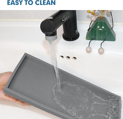 Bloss Silicone Tray Set for Bathroom/Kitchen Counter - 11.8x5.1 inch Bathroom Soap Dispenser Tray and Soap Holder, Silicone Vanity Trays Countertop Organizer for Scrubber, Perfume, Jewelry, Candle