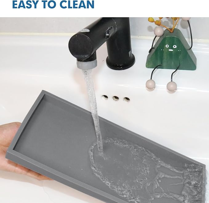 Bloss Silicone Counter Tray Set for Bathroom/Kitchen - 8 x 4 inch Bathroom Soap Dispenser Tray and Soap Holder, Silicone Vanity Trays Countertop Organizer for Scrubber, Perfume, Jewelry, Candle