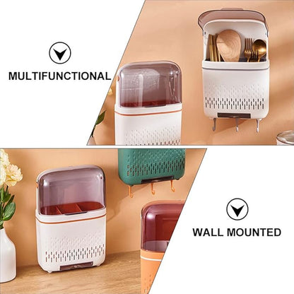 DOITOOL Wall Mounted Chopstick Holder with Drainage Kitchen Storage Rack 11.81X7.87X3.93In Space Saving Cutlery Organizer for Home Kitchen Flatware Storage