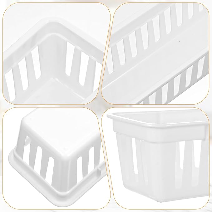 12 Pack Slim Plastic Storage Baskets Tray for Organizing 10.23 X 2.36 X2.28 Inch Stackable Small Narrow Storage Bins White Pencil Organizer Basket for Classroom Office Desk Garage Cabinet Containers