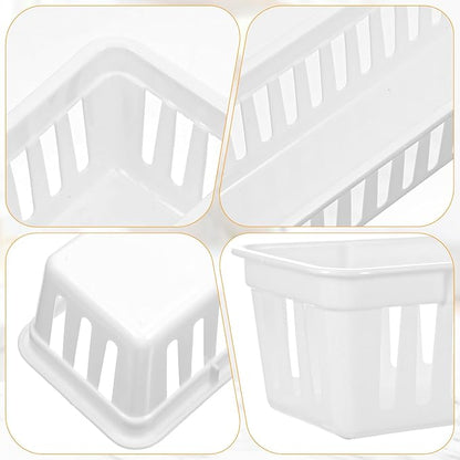 12 Pack Slim Plastic Storage Baskets Tray for Organizing 10.23 X 2.36 X2.28 Inch Stackable Small Narrow Storage Bins White Pencil Organizer Basket for Classroom Office Desk Garage Cabinet Containers