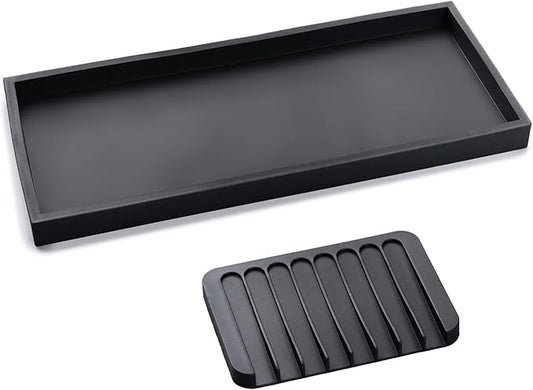 Bloss Vanity Tray with Soap Dish - 11.8x5.1inch BathroomTrays, Silicone Vanity Tray, Marble Countertop Trays, Toilet Tank Tray, Kitchen Counter Trays