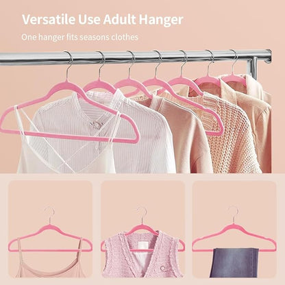 Stormix 52 Pack Velvet Hangers, 17.3 x 8.9 Inches Clothes Hangers, Non Slip Dresses Hangers with Shoulder Notches for Adult Rose