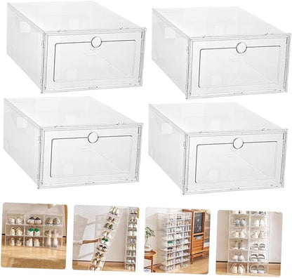 ABOOFAN 4pcs Stackable Shoe Storage Box Organizer Lids Shoe Boxes Lids for Storage Organizing
