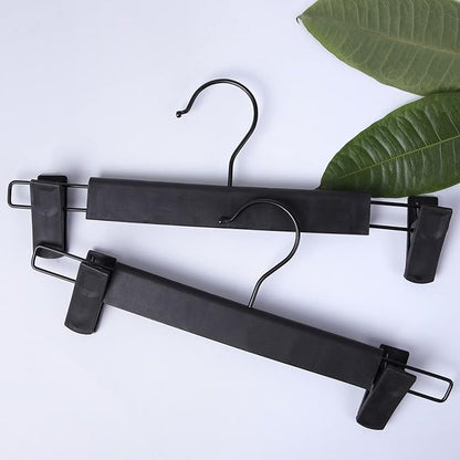 NORTHERN BROTHERS 30 Pack Plastic Pants Hangers with Clips, Adjustable Non-Slip Skirt Hangers for Women, Closet Hangers for Trousers & Shorts, Black