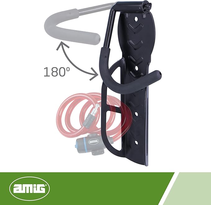 Amig - Folding Bike Hanger | Wall Mount | Steel | Non-Slip Rubber Coating | Load Capacity: 22 kg