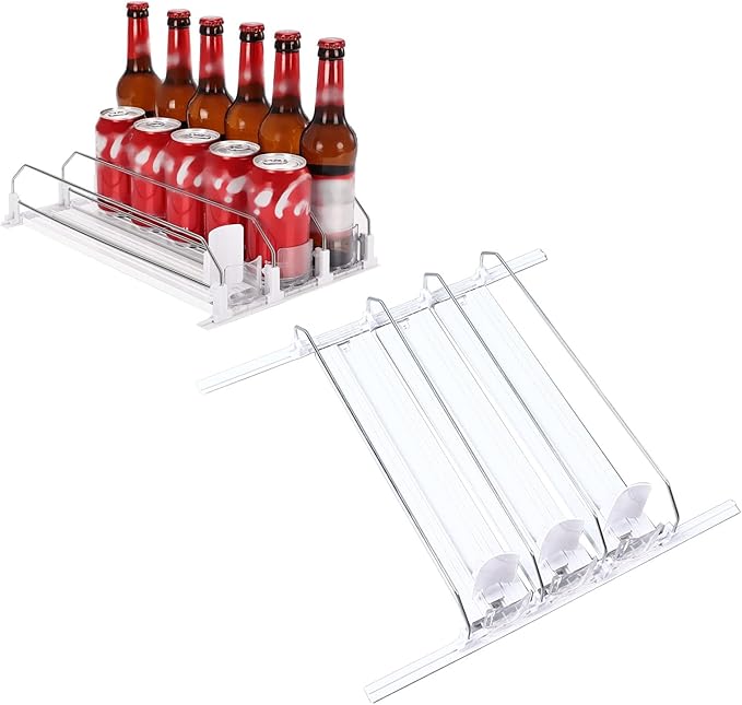 Beverage Can Holder, Soda Can Organizer Dispenser, Self Pushing Soda Can Organizer for Refrigerator (White)
