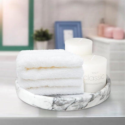 Round Natural Marble Tray for Bathroom, 10" Decorative White Marble Tray for Home, Bathroom Vanity Tray and Elegant Marble Serving Tray