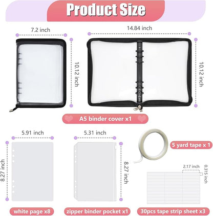 KEIFIN Press On Nail Storage Organizer Binder with 8 Insert Pages - A5 Size Reusable Fake Nail Swatch Collecting Book Polish Color Display Holder Container with Tape and Zipper Pocket (BLACK)