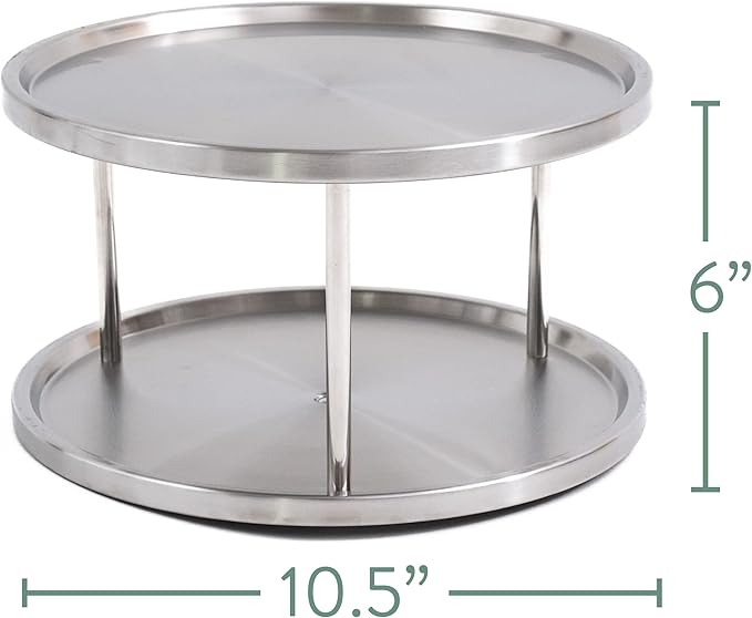 Estilo Stainless Steel 2-Tier Spice Rack Lazy Susan Organizer | 360-Degree Racks for Inside Cabinets | Rotating/Spinning Storage | Food, Kitchen, Pantry, Medicine
