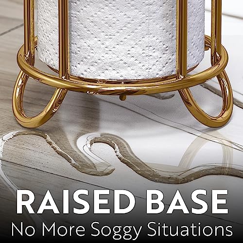 BROOKSTONE Toilet Paper Holder Stand, Modern and Minimal Free Standing Toilet Paper Stand with Storage, Bathroom Tissue Organizer that Holds Mega Rolls - Gold - Image 3