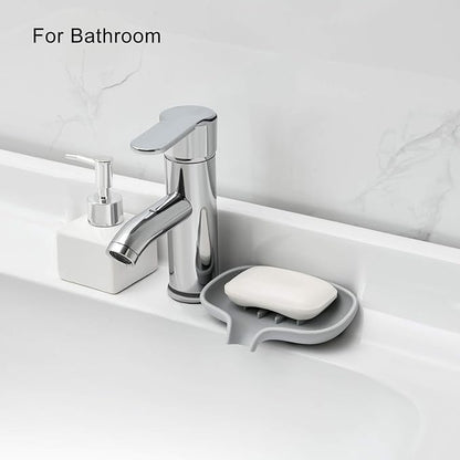 SUBEKYU Silicone Soap Dish for Bathroom,Bar Soap Holder for Shower with Draining Tray, Waterfall Soap Tray for Kitchen Sink, Set of 2 (White + Gray(Style 1))