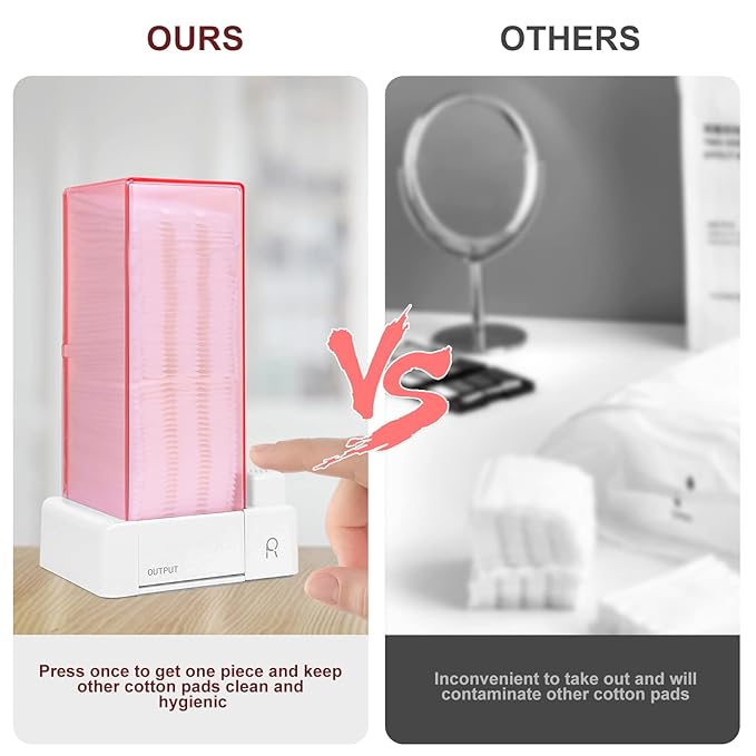 Automatic Cotton Pad Holder, Square Press Out Cosmetic Cotton Makeup Removers Pad Holder, Makeup Cotton Organizer Container Dispenser Storage Display Rack(Pink)