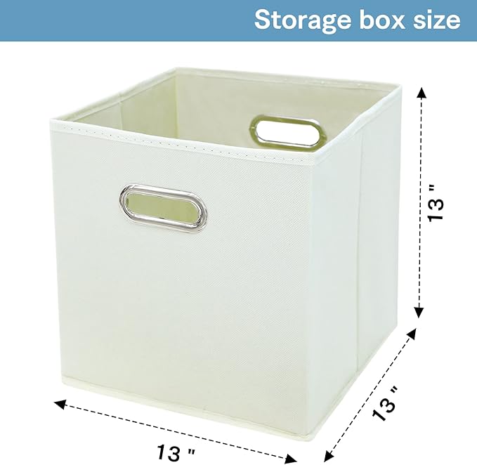 Black Fabric Cubby Storage Bins,13x13x13 Inches ,Cube Organizer Bin Foldable Storage Boxes with Dual Handles Fabric Organizer Box and collapsible Storage basket,Set of 3,Creamy-White