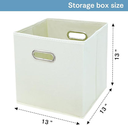 Black Fabric Cubby Storage Bins,13x13x13 Inches ,Cube Organizer Bin Foldable Storage Boxes with Dual Handles Fabric Organizer Box and collapsible Storage basket,Set of 3,Creamy-White