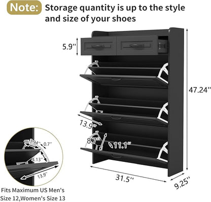VERYKE Shoe Storage Cabinet for Entryway with 3 Flip Drawers and 2 Top Drawers,Large Shoe Rack Organizer Cabinet for Closet,Hallway