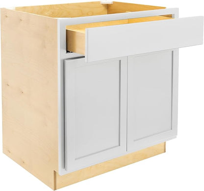 Quicklock RTA (Ready-to-Assemble) | Base Kitchen Cabinets - Shaker Style | Made in America (Pure White, 27" Wx34.5 Hx24 D Base)