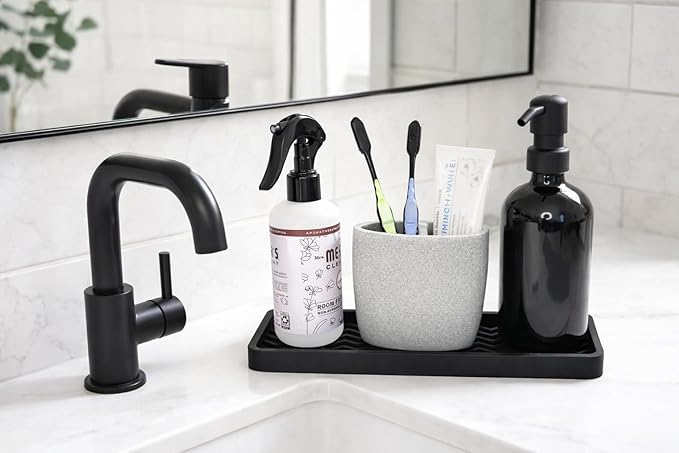 Silicone Sink and Surface Organizer Tray, Sponge Holder, Vanity Tray, Heat Safe, Dishwasher Safe, for Bathroom and Kitchen Organization (Grey, 12"x4")