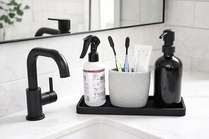 Silicone Sink and Surface Organizer Tray, Sponge Holder, Vanity Tray, Heat Safe, Dishwasher Safe, for Bathroom and Kitchen Organization (Grey, 12"x4")