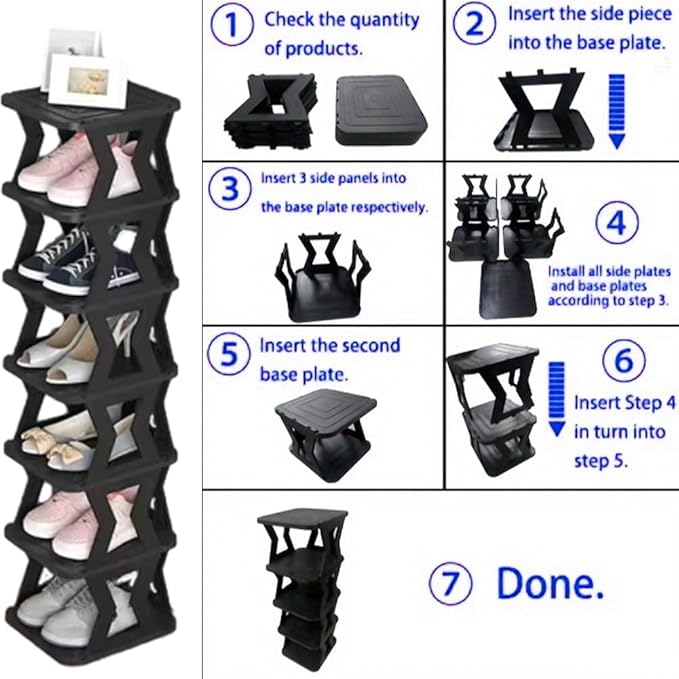 Narrow Shoe Rack for Narrow Space,Foldable Shoe Rack,Shoe Racks Storage,Shoe Rack Tall,Vertical Shoe Rack,Small Shoe Rack for Narrow Space Black,Shoe Shelf,Removable Shoe Organizer(103cm/40.55inch)