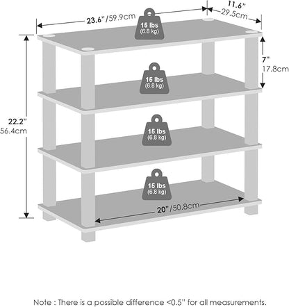 Furinno Turn-S-Tube Set of 2 Shoe Rack, 4-Tier Shoe Organizer, Shoe Storage with Multipurpose, 11.6 x 23.6 x 22.3, for Closet Entryway, Office, Garage, Dark Cherry/Black, Set of 2