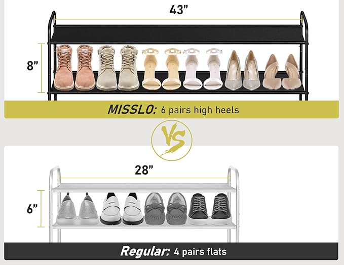 MISSLO 4 Tier Long Shoe Organizer for Closet Shoe Rack for Bedroom Closet Floor Shoe Shelf for Entryway Storage Stackable Wide Shoe Shelf Stores 30 Pairs of Men Sneakers, Black