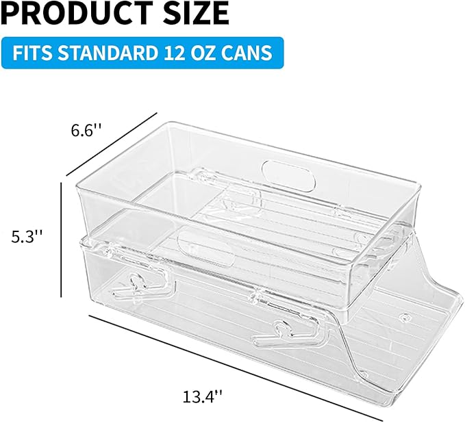 Soda Can Organizer for Refrigerator, 2 Tier Automatic Loading Drink Organizer for Fridge with Portable Handle for Kitchen Drink Pantry, Can Organizer for Refrigerator