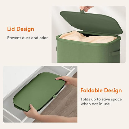 Lifewit Slim Laundry Basket with Lid, Narrow Large Laundry Hamper with Plastic Handles and Removable Bag, Tall Foldable Dirty Clothes Hampers for Laundry Room, Bedroom, Bathroom, Dorm, 65L Green