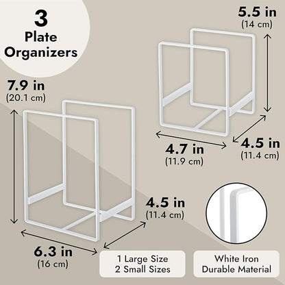 Juvale 3-Piece Plate Organizer - Space-Saving Cabinet Storage & Dish Storage Rack - Plate Stand & Pot Lid Holder - Pack of 3, White, 1 Large & 2 Small