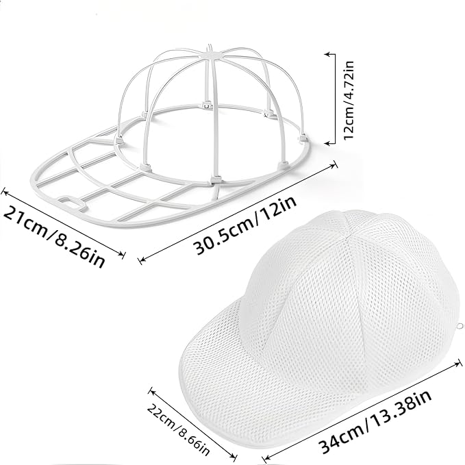 Hat Washer for Washing Machine | 2-Pack Anti-Deformation Cap Cage with Mesh Laundry Bag | Baseball Cap Cleaner, Shaper & Protector for Laundry or Travel