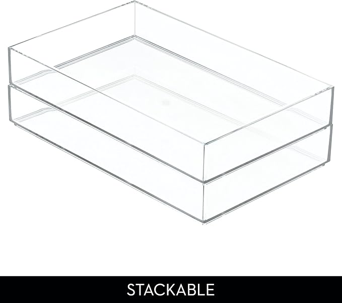 iDesign Makeup Drawer Organizer Tray for Vanity or Bathroom Countertop - Set of 2 - Clear