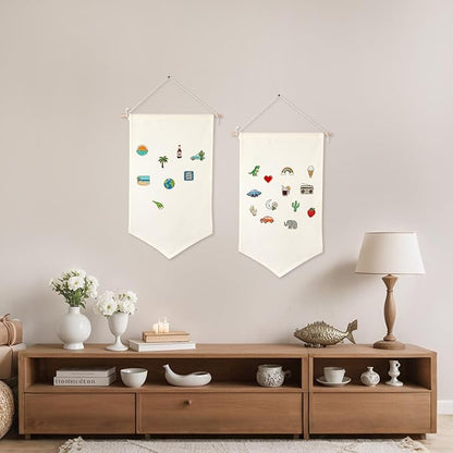 5 PCS Canvas Banners Wall Hanging Brooch Jewelry Storage Case Stand Enamel Pin Display, Sublimation blank Banner,Holder Earrings Necklace Pin Collection Organizer
