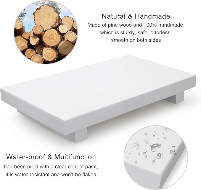 White Wooden Bathroom Counter Tray Organizer Small Wood Risers Pedestal Stand Kitchen Soap Dish Dispenser Holder for Bathroom Counter Decor Farmhouse Bathroom Sink Accessories Modern Vanity Tray