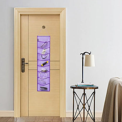 Wall Hanging Headband Organizer Ribbon Hair Hoops Storage Hairbands Hair Accessory Holder with Clear Pockets (PURPLE-8 POCKETS)